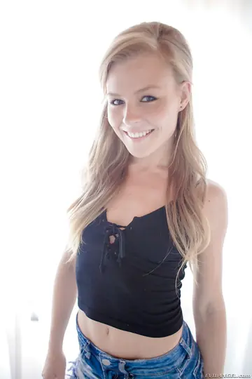 Skinny Blonde Strips Out of Her Cutoff Shorts and Spreads Her Ass