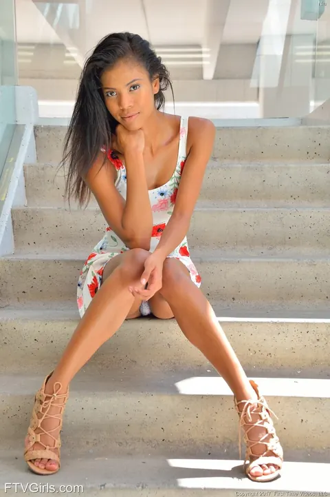 Nia Nacci: Slim Ebony Brunette Strips Off Her Floral Dress Outdoors – photo 3 of 20