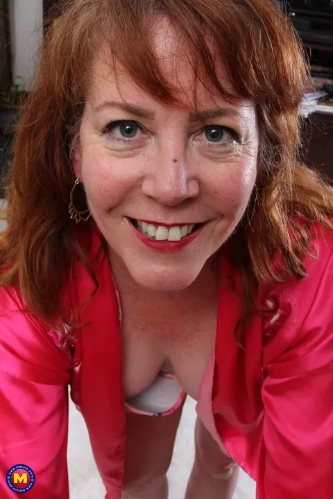 European Redhead MILF Fingers Her Pussy Outdoors on a Blanket – photo 7 of 16
