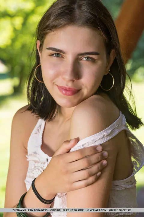 Zhenya Mille: European Brunette Strips and Spreads on a Picnic Table – photo 3 of 18