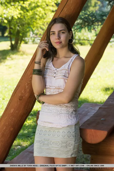 Zhenya Mille: European Brunette Strips and Spreads on a Picnic Table – photo 2 of 18