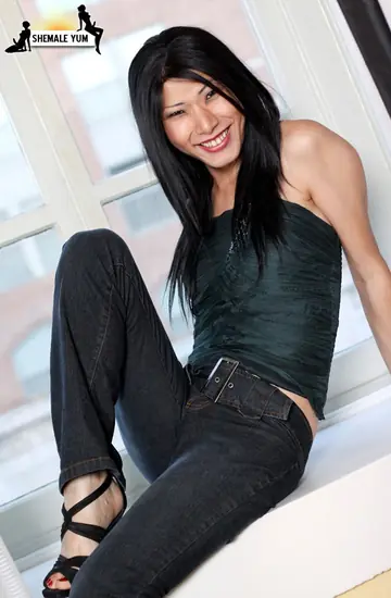 Asian Trans Woman Undresses, Strokes Her Cock and Cums