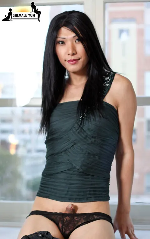 Asian Trans Woman Undresses, Strokes Her Cock and Cums – photo 5 of 13