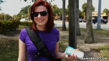 Redhead with Natural Tits Takes Anal in a Car