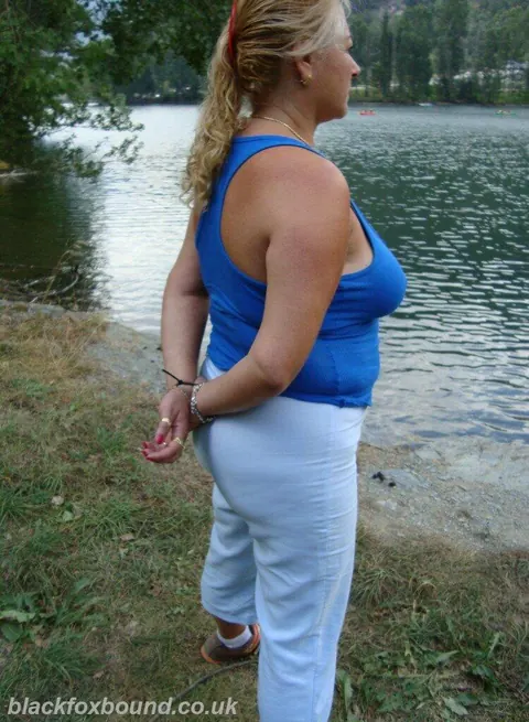 Curvy Blonde MILF Strips Out of Her Panties While Cuffed Outdoors – photo 3 of 15