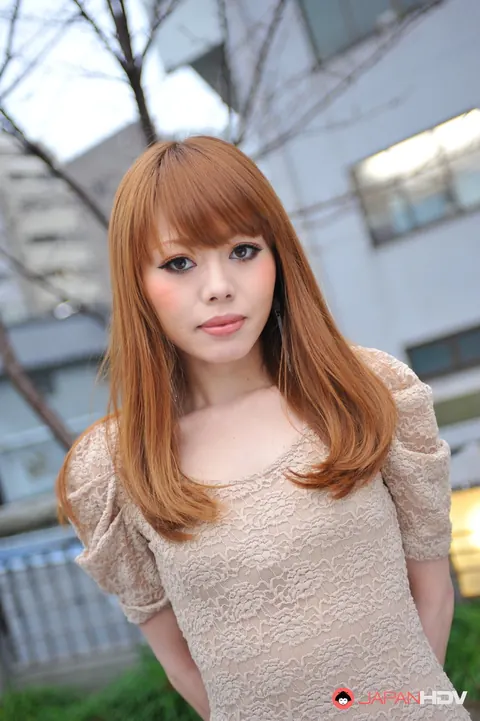 Japanese Redhead Flashes Her Legs in a Short Dress Outdoors – photo 2 of 15