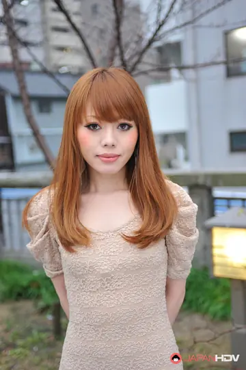 Japanese Redhead Flashes Her Legs in a Short Dress Outdoors
