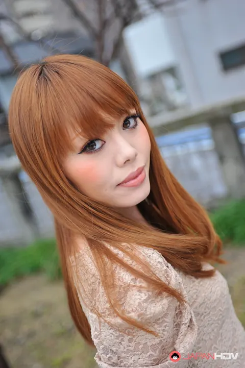 Japanese Redhead Flashes Her Legs in a Short Dress Outdoors – photo 3 of 15