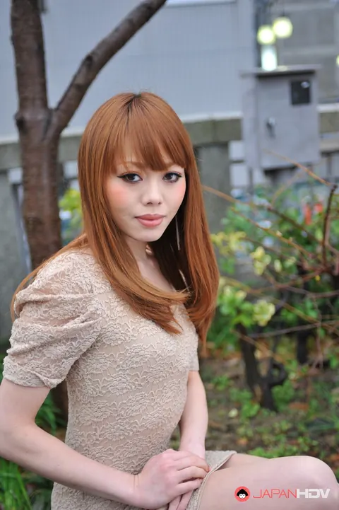 Japanese Redhead Flashes Her Legs in a Short Dress Outdoors – photo 10 of 15