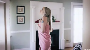 Slim Tattooed Blonde in Jeans Sucks Cock and Takes a Surprise Cumshot