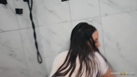 Angela White: Busty BBW Brunette Gives Interracial Blowjob – photo 14 of 21