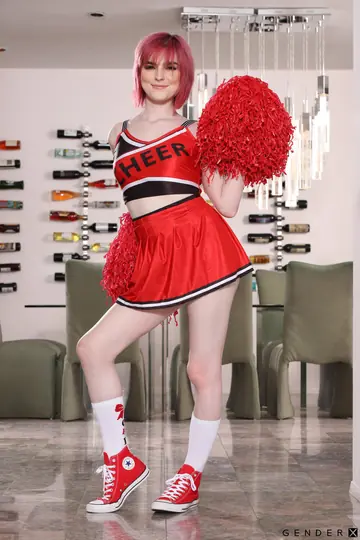 Blonde Trans Woman in a Uniform Takes Anal Sex While Kissing