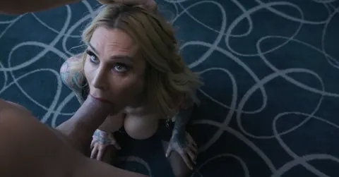 Sarah Jessie: Blonde MILF in Stockings Sucks, Strokes and Fucks Her Partner – photo 1 of 15