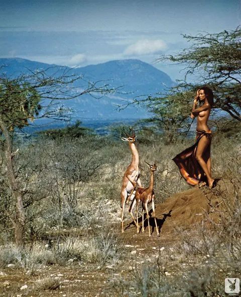 Iman: Tall African Brunette in a Bikini and Skirt Strips in the Forest – photo 2 of 12