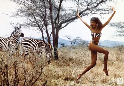 Iman: Tall African Brunette in a Bikini and Skirt Strips in the Forest – photo 12 of 12
