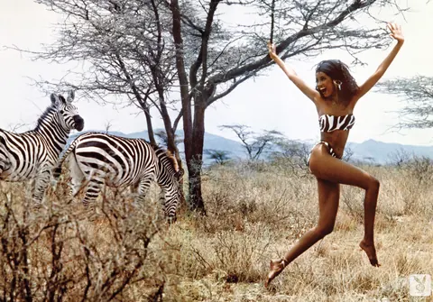 Iman: Tall African Brunette in a Bikini and Skirt Strips in the Forest – photo 4 of 12