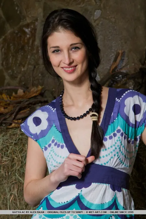 Katya AC: Tall Russian Brunette Strips Naked on Hay in the Forest – photo 1 of 18