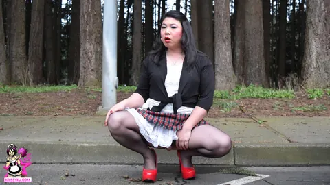Curvy Asian Trans Woman Strips to Stockings and Heels – photo 14 of 16