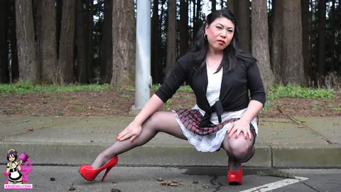 Curvy Asian Trans Woman Strips to Stockings and Heels – photo 13 of 16