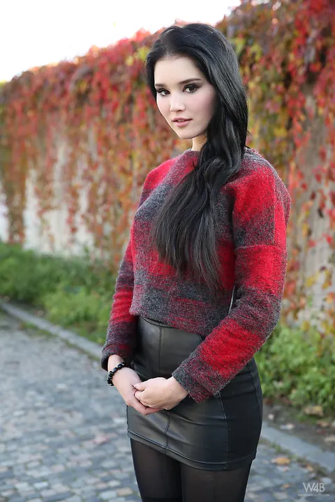Malena Fendi: Brunette Asian Model Poses in Pantyhose and Skirt Outdoors – photo 12 of 16