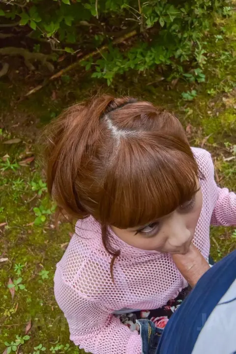 Anna Anjo: Japanese Redhead Sucks Cock Outdoors Until Cum in Mouth – photo 3 of 12