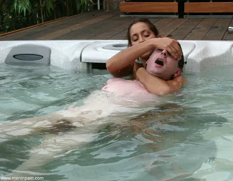 Isis Love: Busty Latina MILF Dominates Bound Man with Handjob by the Pool – photo 11 of 20