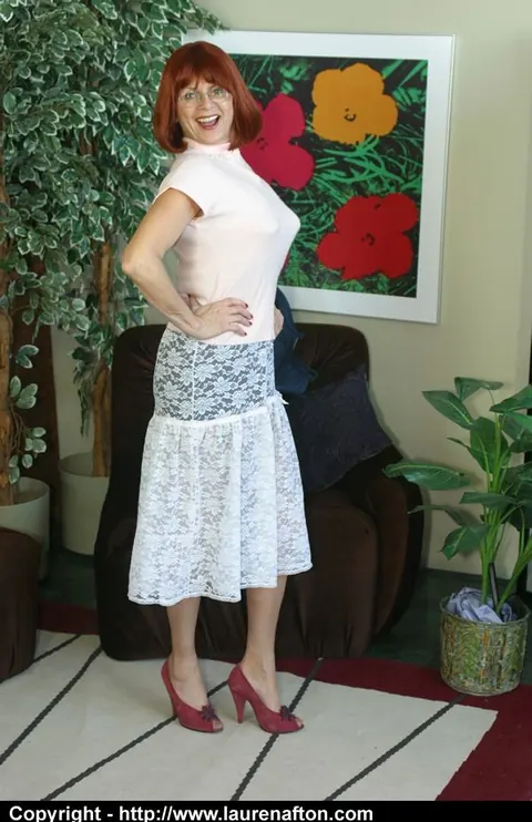 Abigail Fraser: Redhead MILF Rubs Her Pussy Through Sheer Panties in Stockings – photo 1 of 12