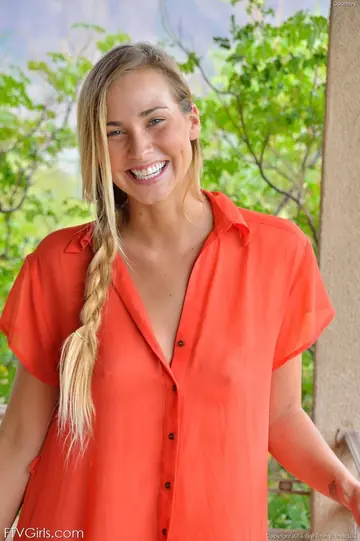 Courtney Dillon – Tall Blonde Strips Off Her Sheer Top on the Balcony