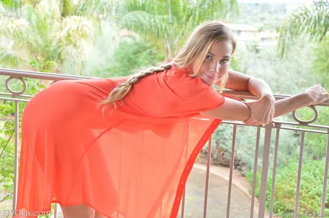 Courtney Dillon: Tall Blonde Strips Off Her Sheer Top on the Balcony – photo 14 of 15