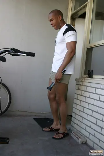 Hairy Ebony Hunk Strips and Strokes His Cock to Cum
