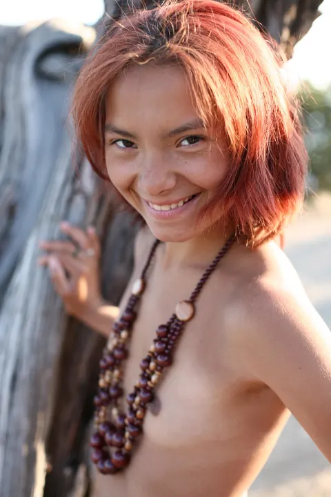 Nastia A: Petite Asian Redhead in a Bikini Shows Her Hairy Pussy Outdoors – photo 10 of 21