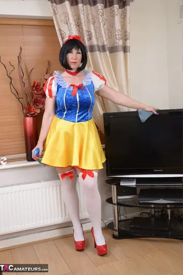 European Brunette MILF Strips Off Her Cosplay Skirt and Stockings