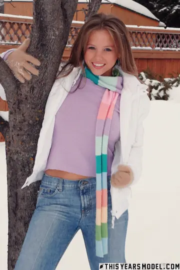 Thick Blonde with Big Natural Tits Pulls Jeans Aside in Snow