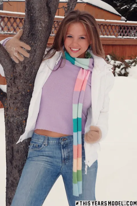 Dawson Miller: Thick Blonde with Big Natural Tits Pulls Jeans Aside in Snow – photo 1 of 15