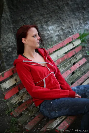Redhead in Jeans Takes a Massive Facial Outdoors After Hard Fuck