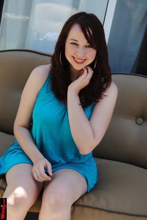 Alisyn Carliene: BBW Brunette Shows Her Curves in a Blue Dress on the Sofa – photo 13 of 15