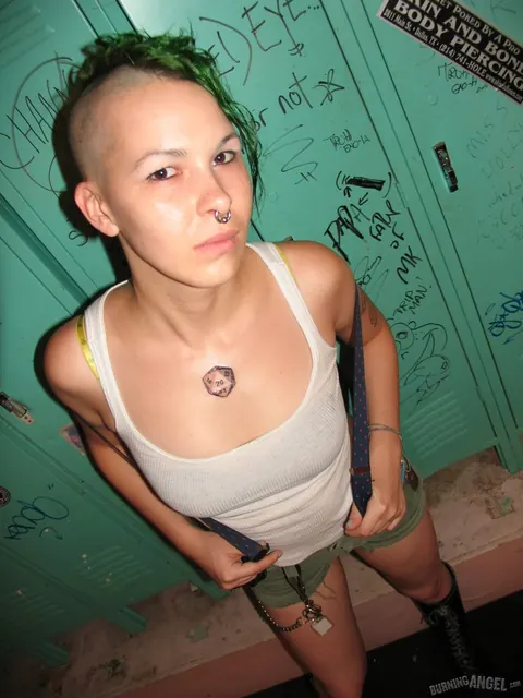 Chapel Waste: Tall Tattooed Fetish Model Spreads Naked in the Locker Room – photo 4 of 17