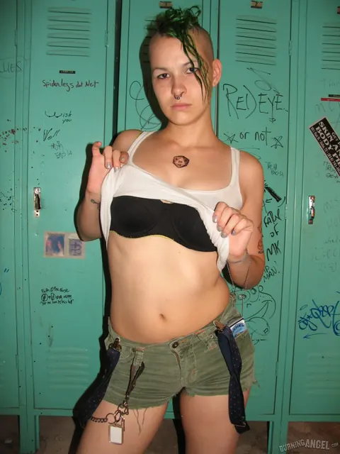 Chapel Waste: Tall Tattooed Fetish Model Spreads Naked in the Locker Room – photo 5 of 17