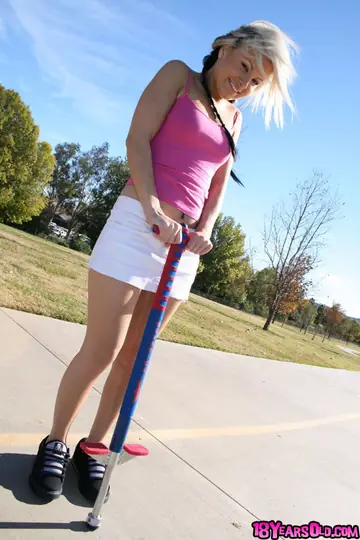 Barbi Addison – Blonde in Pigtails and Skirt Spreads Her Tight Pussy