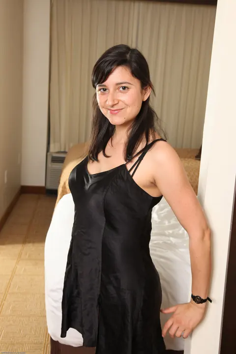 Petite Brunette Poses Nude Showing Her Hairy Pussy – photo 1 of 21