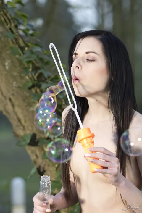 Daniela Rose: Slim Pale Brunette Blows Bubbles Nude at the Lake – photo 15 of 17