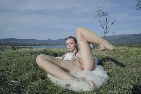 Milena D: Blonde PAWG Fingers Her Hairy Pussy in the Forest Outdoors – photo 6 of 12