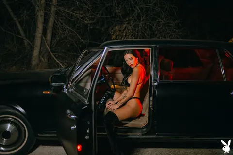 Lily Andrews: Latina MILF in a Bikini, Boots and Stockings Spreads in the Car – photo 6 of 20