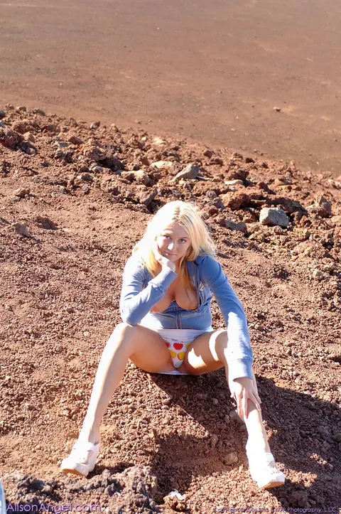 Alison Angel: Tall Blonde Flashes Her Big Natural Tits and Spreads Outdoors – photo 16 of 20