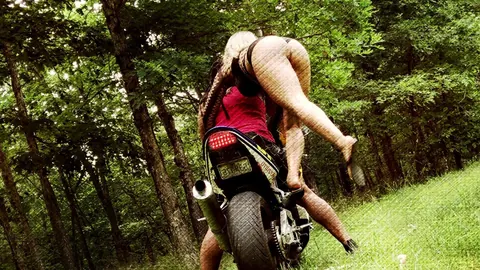 Nina Rivera: Curvy Ebony Babe Shows Her Big Tits and Ass on a Motorcycle Outdoors – photo 4 of 17