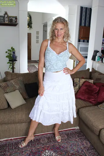 Thick Blonde MILF with Big Tits Fingers Her Hairy Pussy in a Skirt
