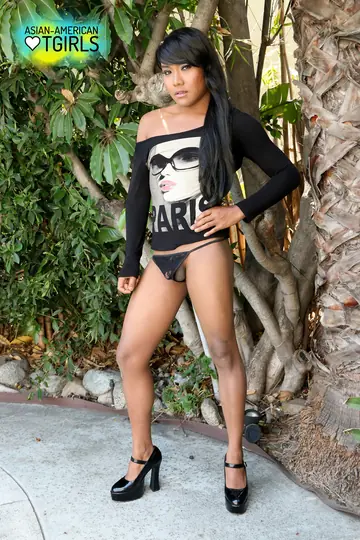 Asian Trans Woman Strips Naked and Poses Outdoors