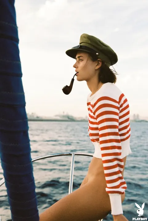 Johanne Landbo: Tall Tanned Brunette in Glasses Shows Her Big Tits on a Boat – photo 7 of 21