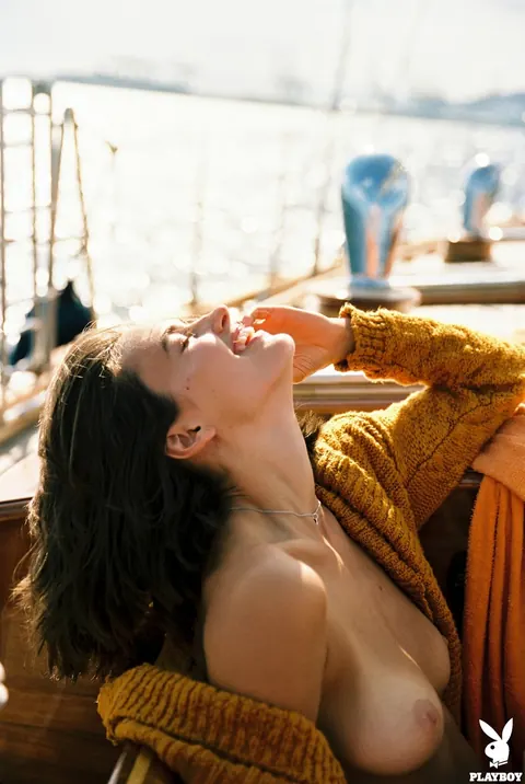 Johanne Landbo: Tall Tanned Brunette in Glasses Shows Her Big Tits on a Boat – photo 16 of 21