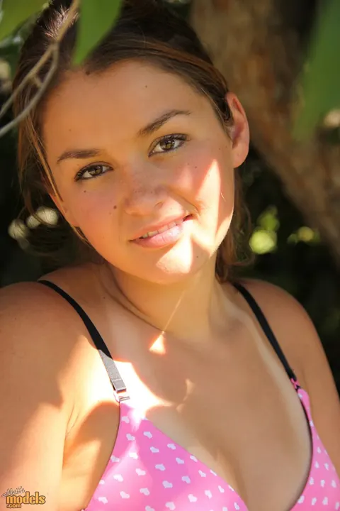Allie Haze: Petite Brunette Strips Out of Her Lingerie and Skirt Outdoors – photo 4 of 16